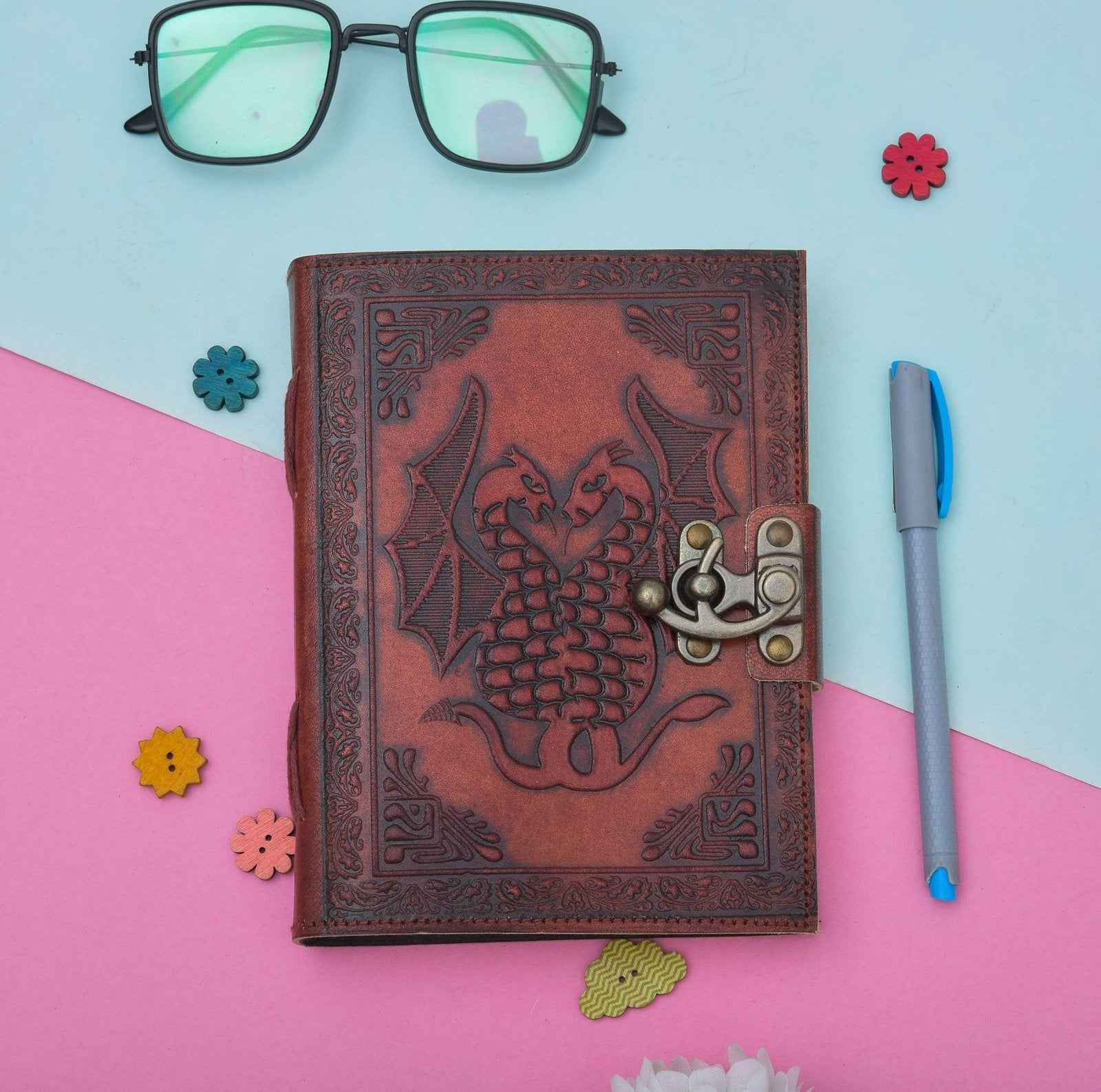 Leather Journal Diary with metal lock vintage Journal handmade 200 pages white unruled|travel Diary|personal journal -13