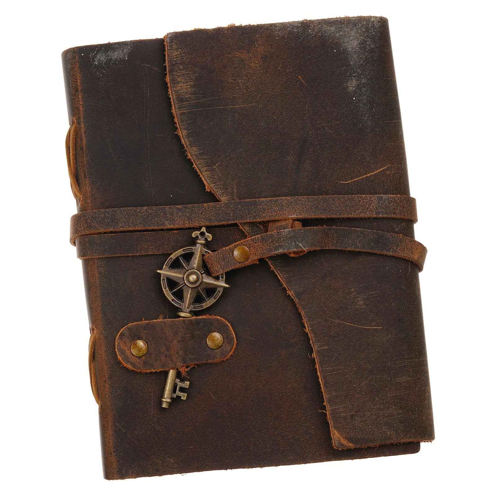 Vintage Handmade Genuine Leather Journal-Premium Antique Key Design String Closure-200 Handmade Brown Pages -3
