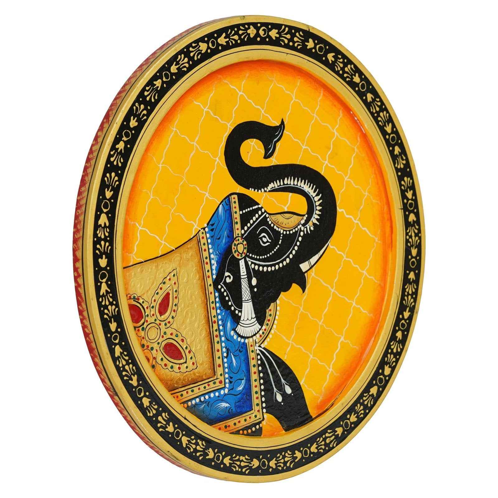 Pichwai Inspired Wall Plate-Cow with Ornamental Bell Artwork (12x12 Inches)