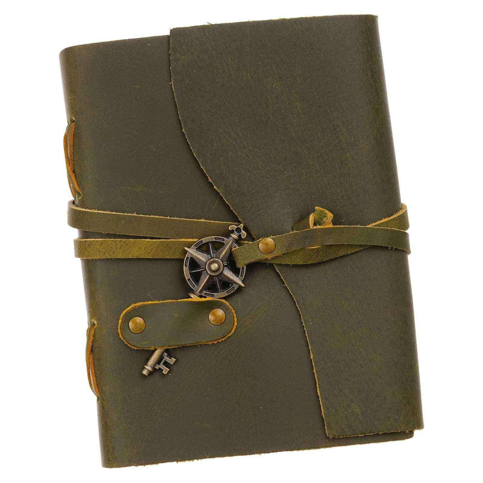 Vintage Handmade Genuine Leather Journal-Premium Antique Key Design String Closure-200 Handmade Brown Pages -2