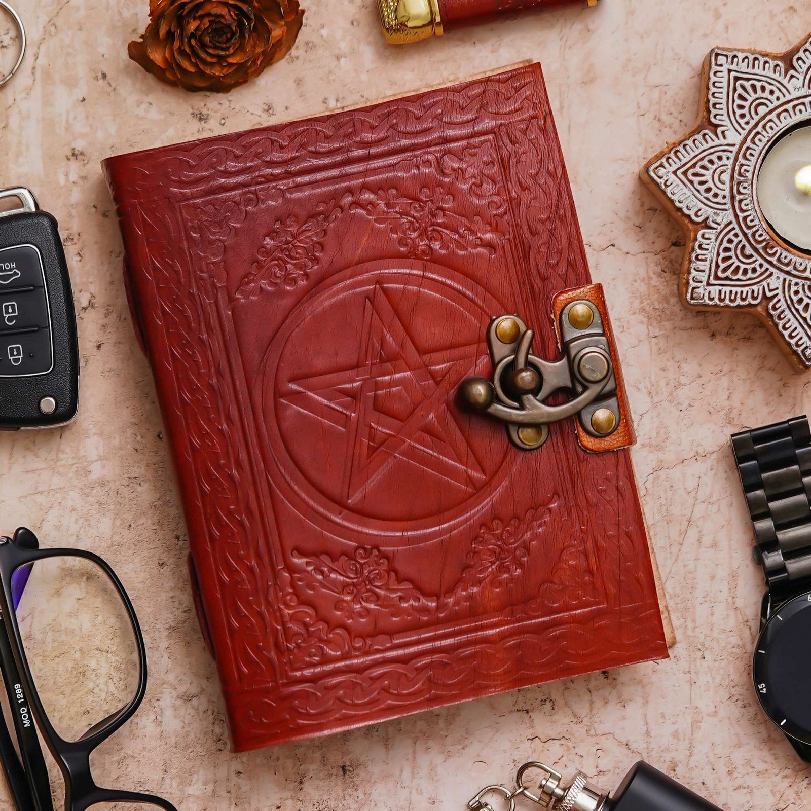 Vintage Handmade Genuine Leather Journal-Premium Antique Lock Closure-200 Handmade White Pages -18 - Navkar Handicrafts