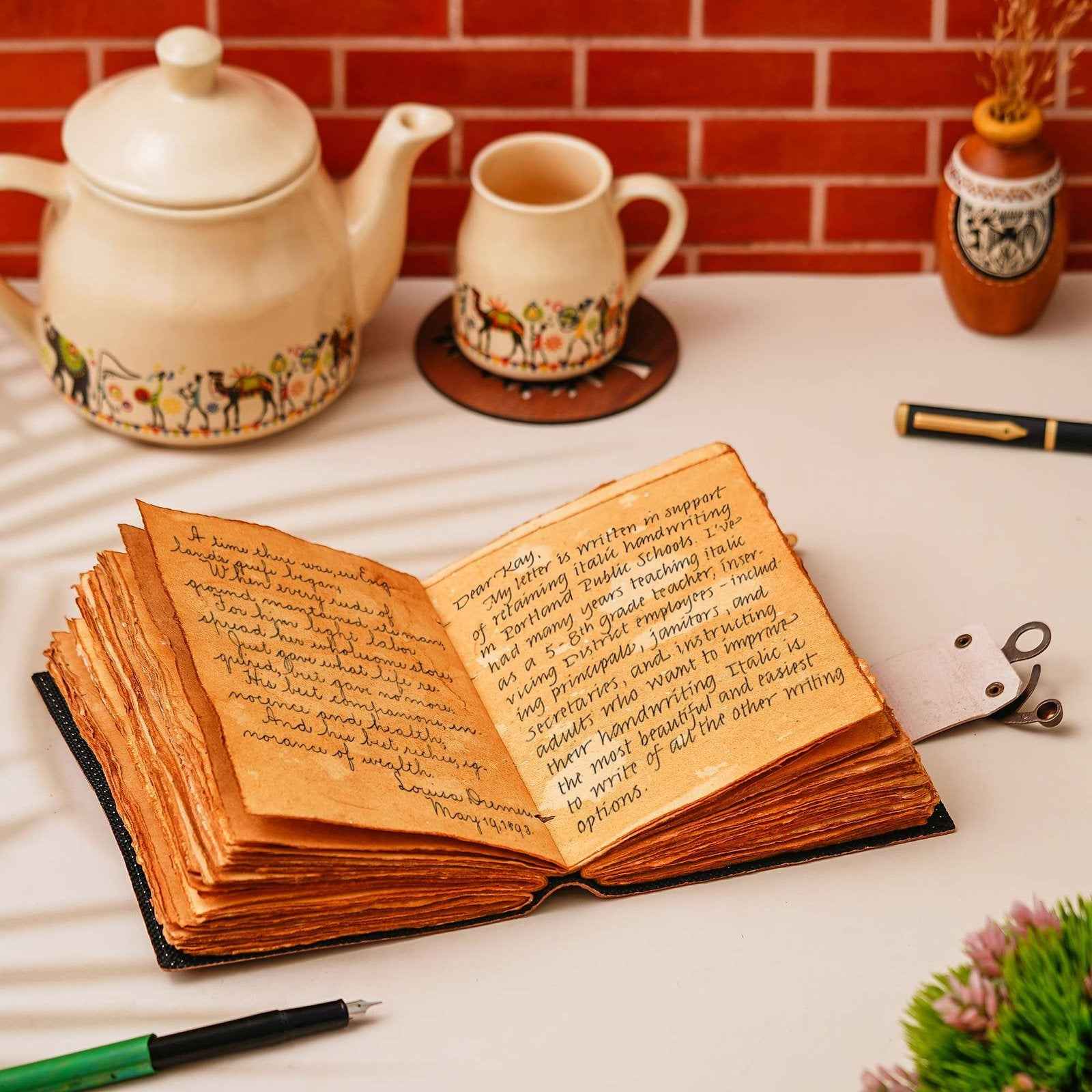 Vintage Handmade Genuine Leather Journal-Premium Antique Lock Closure-200 Handmade Brown Pages -12