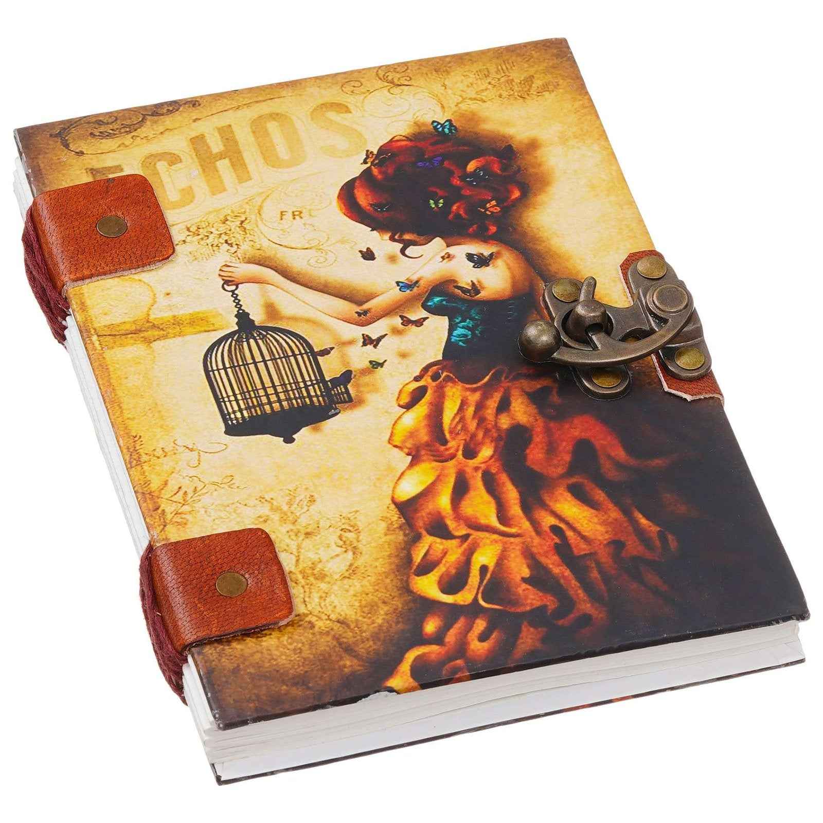 Handmade Printed Cardboard Journal Diary with Buckle Lock-200 Pages Notepad For Men and Women -13