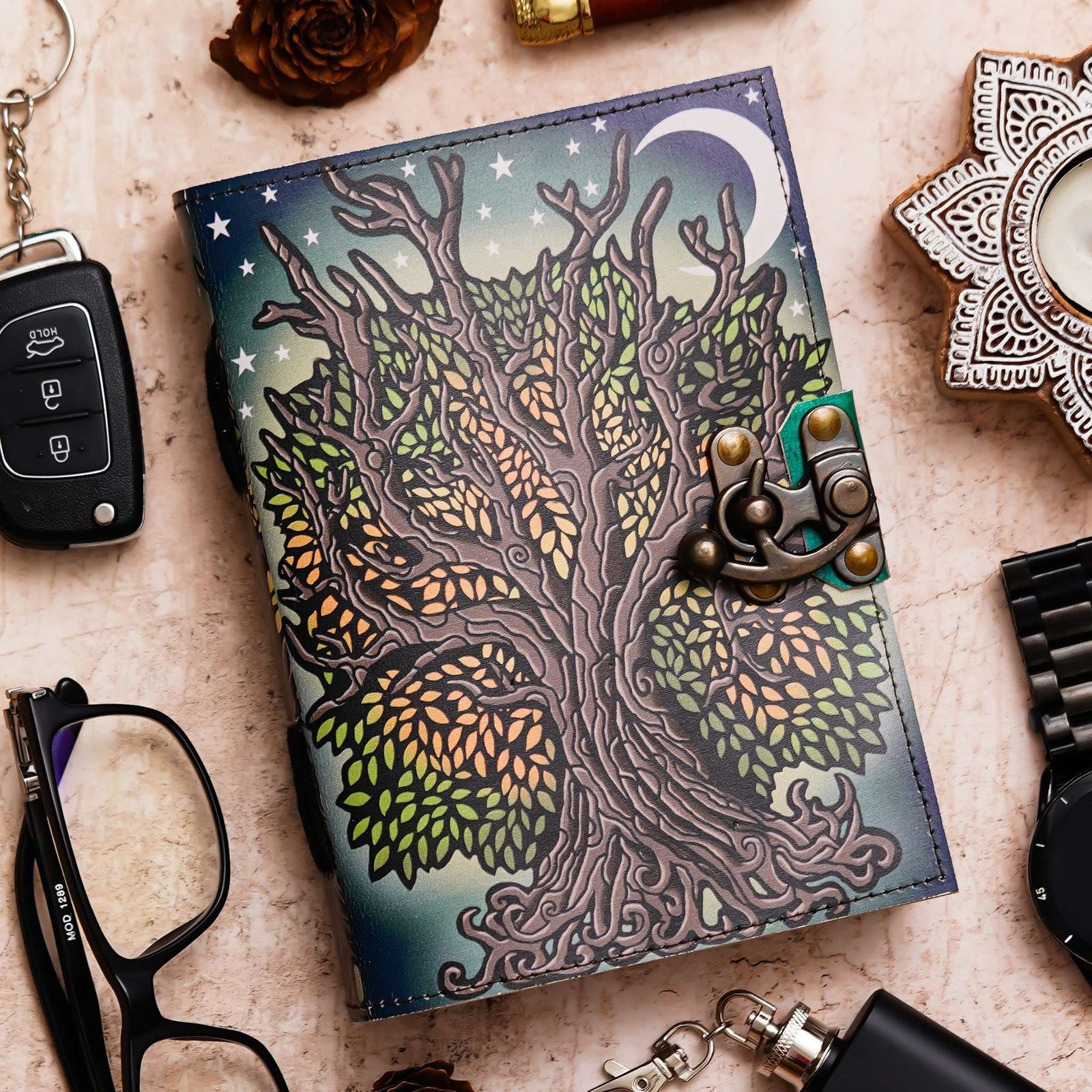 Vintage Handmade Genuine Leather Journal-Premium Antique Lock Closure-200 Handmade White Pages -38 - Navkar Handicrafts