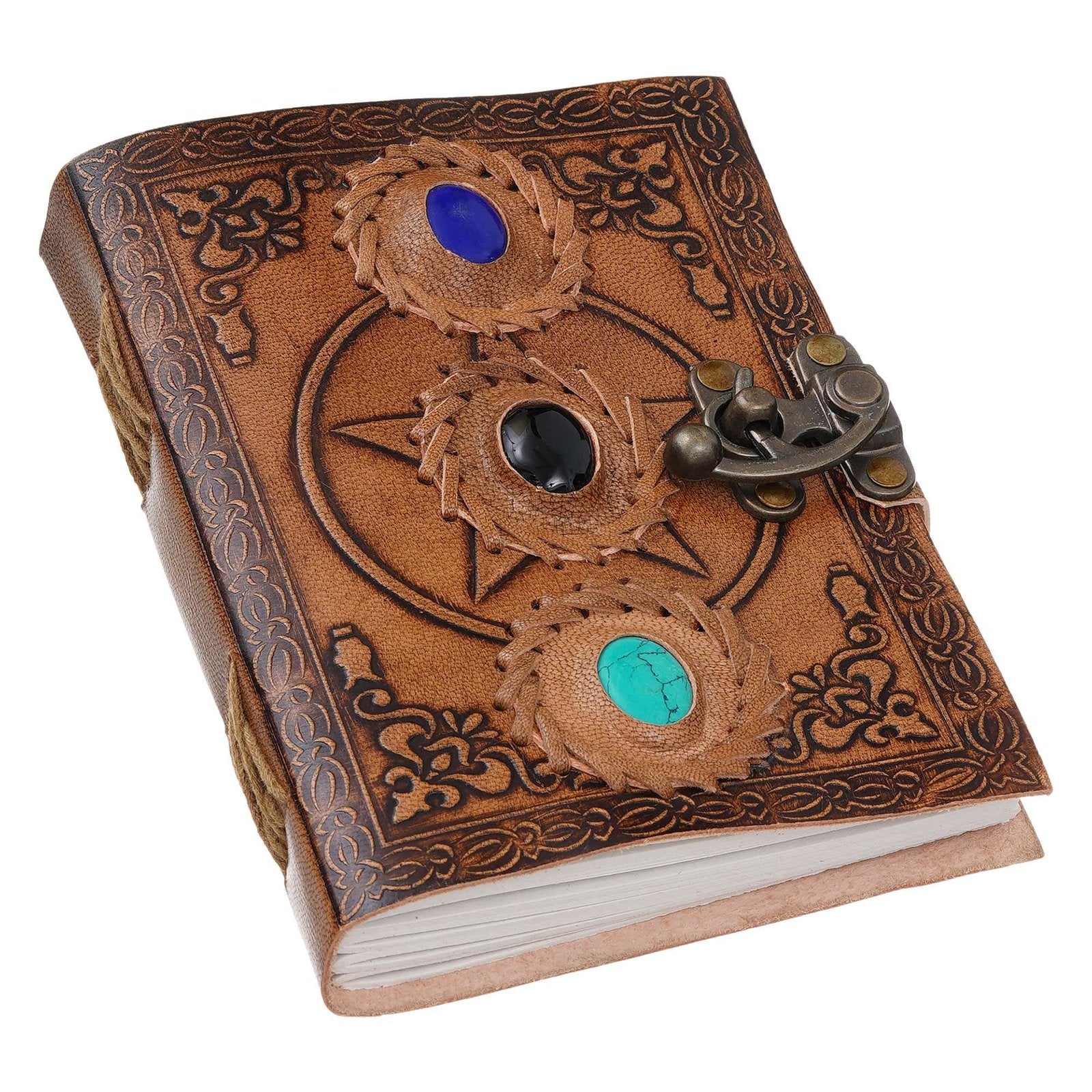 Vintage Handmade Genuine Leather Journal-Premium Antique Lock Closure-200 Handmade White Pages -1 - Navkar Handicrafts