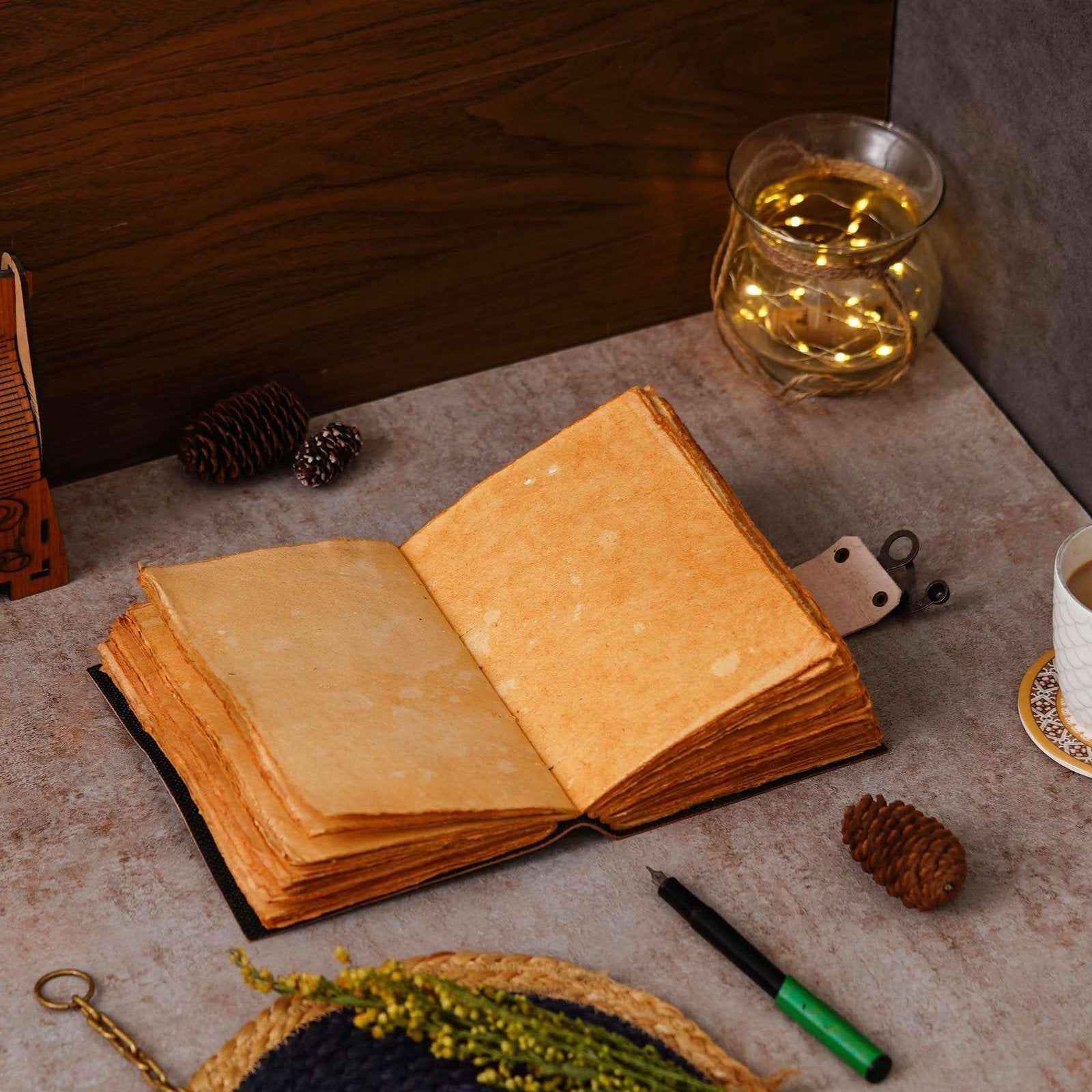 Vintage Handmade Genuine Leather Journal-Premium Antique Lock Closure-200 Handmade Brown Pages -2