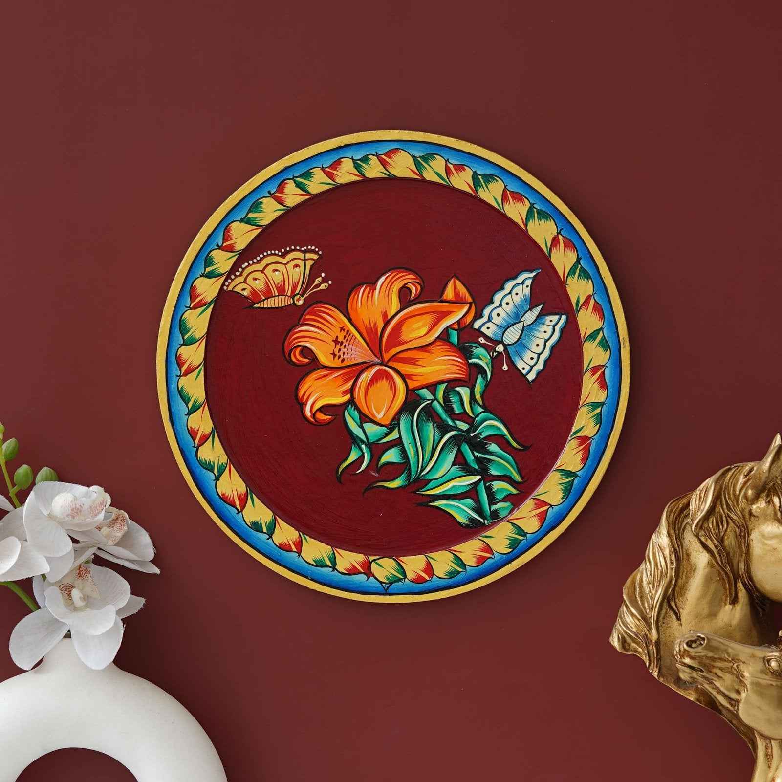 Divine Cow Wall Plate-Traditional Lotus Pattern in Pichwai Style (12x12 Inches)