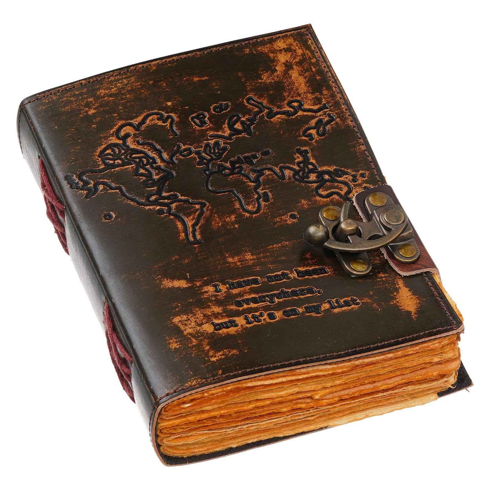 Vintage Handmade Genuine Leather Journal-Premium Antique Lock Closure-200 Handmade Brown Pages -7