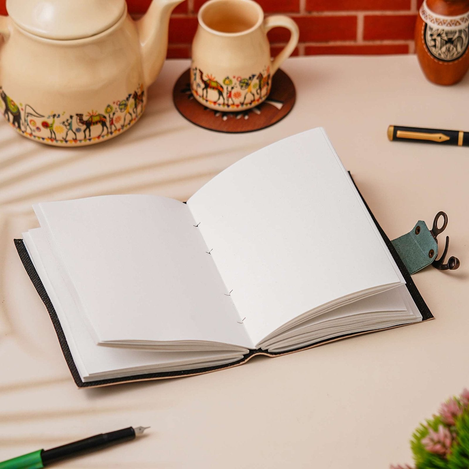 Vintage Handmade Genuine Leather Journal-Premium Antique Lock Closure-200 Handmade White Pages -27 - Navkar Handicrafts