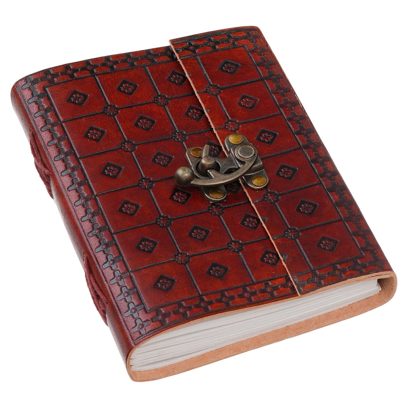 Vintage Handmade Genuine Leather Journal-Premium Antique Lock Closure-200 Handmade White Pages -4 - Navkar Handicrafts