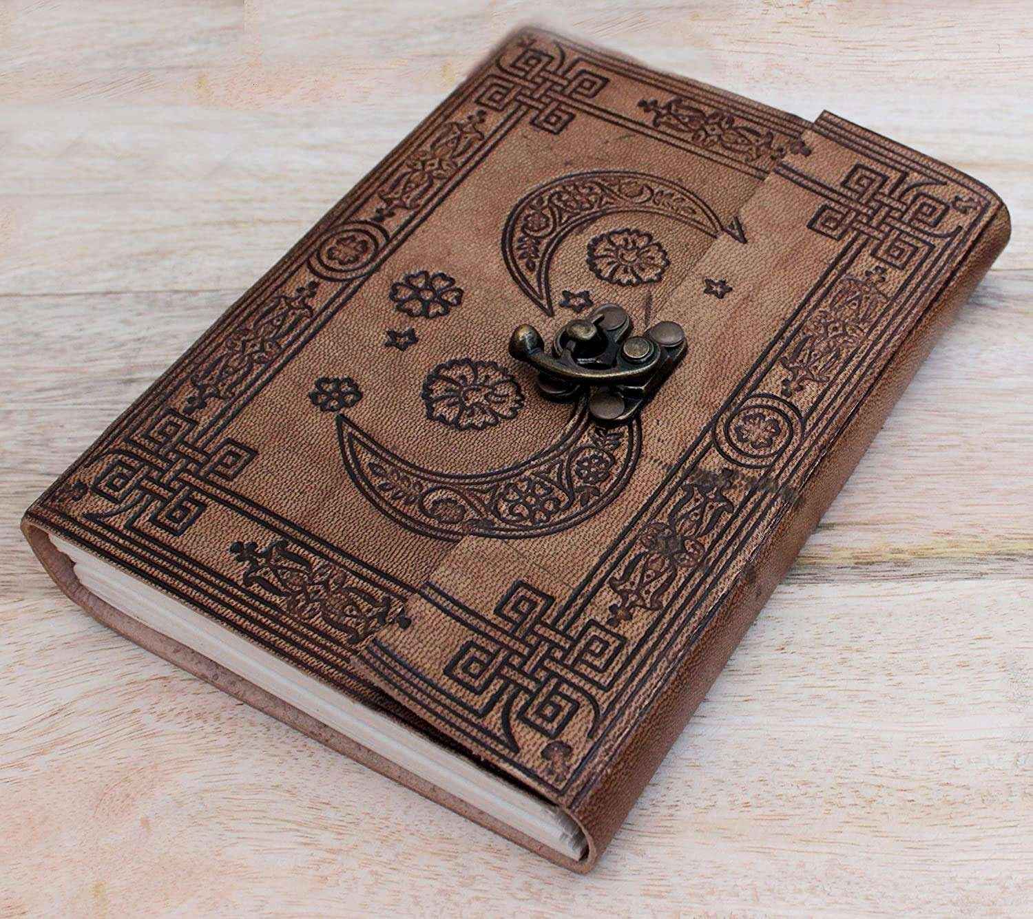 Leather Journal Diary with metal lock vintage Journal handmade 200 pages white unruled|travel Diary|personal journal -8