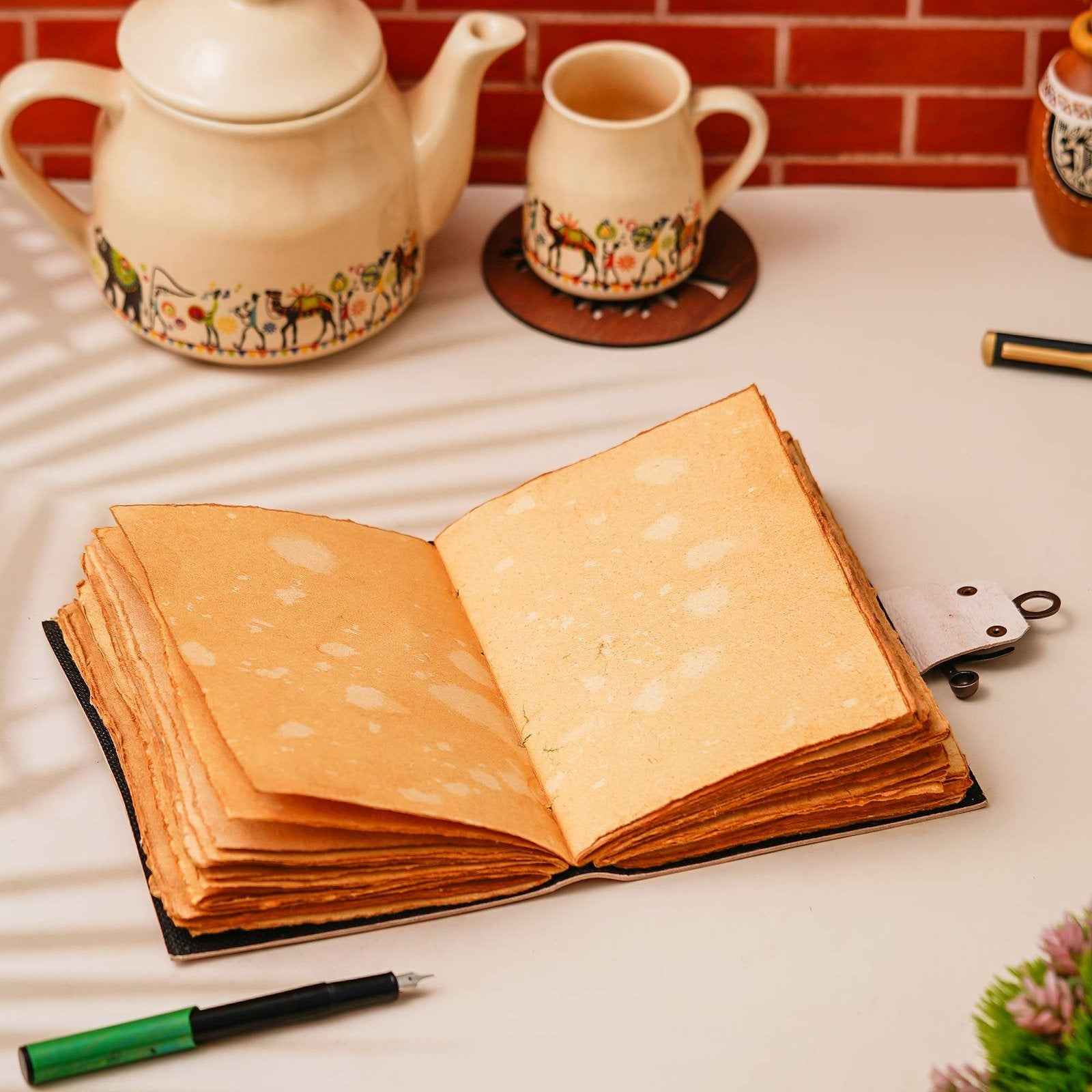 Vintage Handmade Genuine Leather Journal-Premium Antique Lock Closure-200 Handmade Brown Pages -10