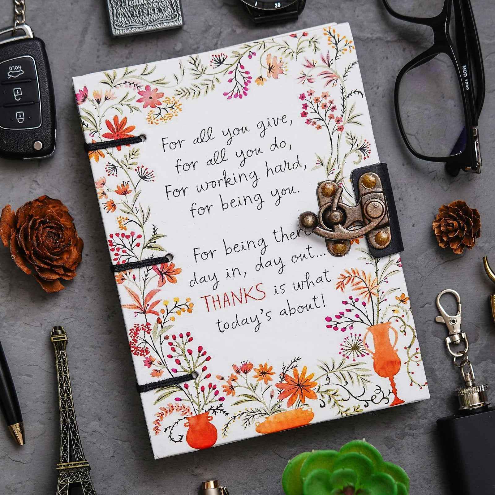 Handmade Printed Cardboard Journal Diary with Buckle Lock-200 Pages Notepad For Men and Women -12