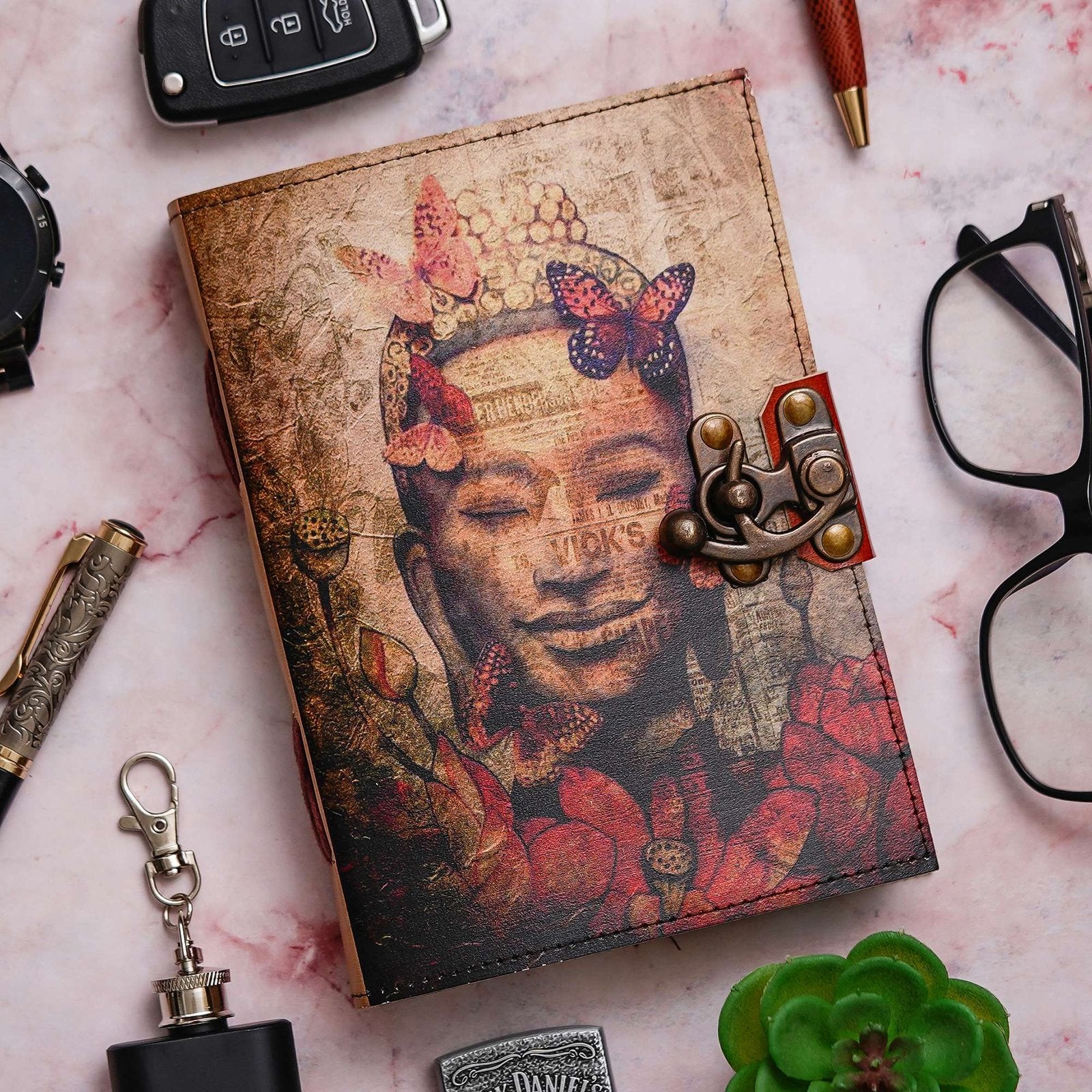 Vintage Handmade Genuine Leather Journal-Premium Antique Lock Closure-200 Handmade White Pages -24 - Navkar Handicrafts