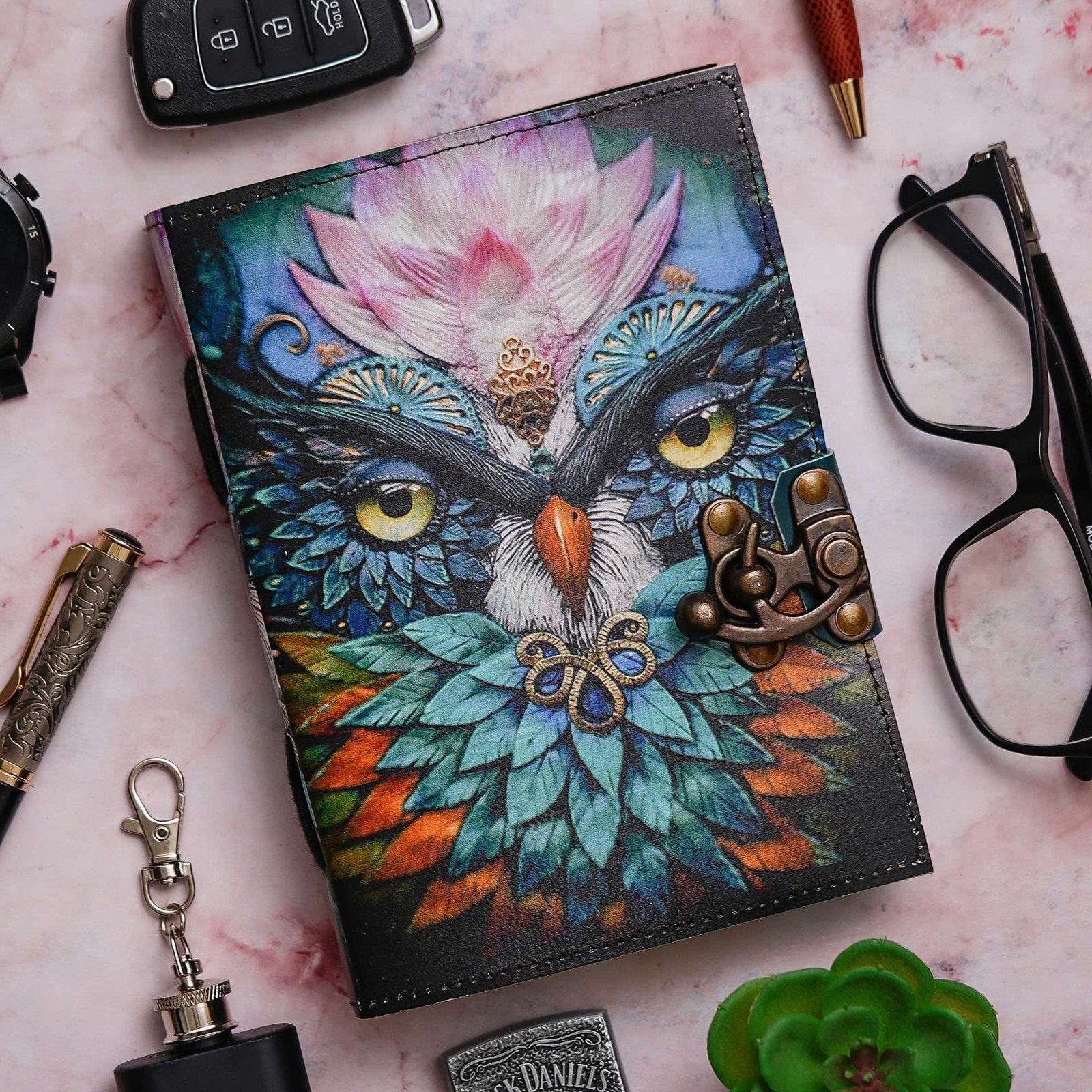 Vintage Handmade Genuine Leather Journal-Premium Antique Lock Closure-200 Handmade White Pages -27 - Navkar Handicrafts