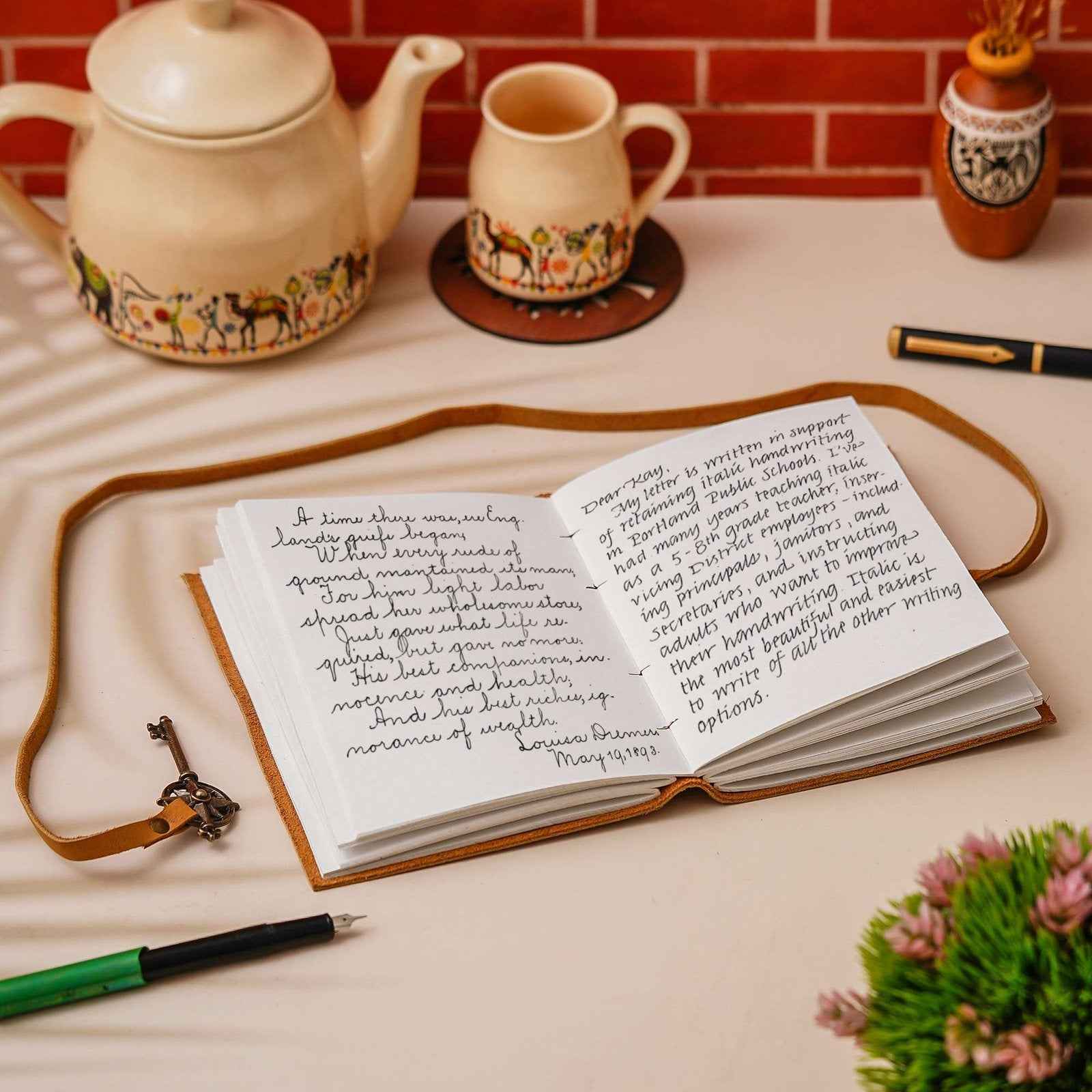 Vintage Handmade Genuine Leather Journal-Premium Antique Key Closure-200 Handmade White Pages -1