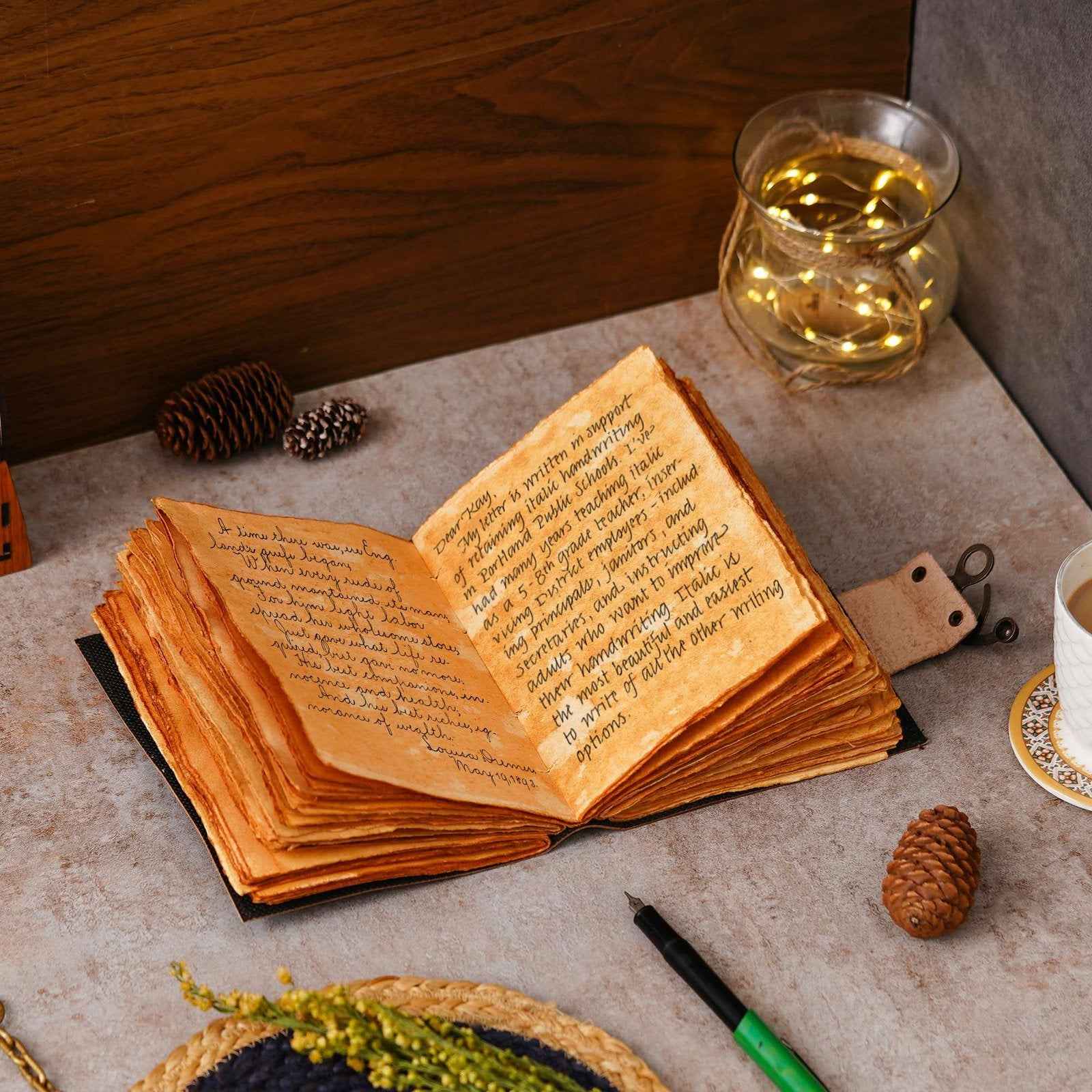 Vintage Handmade Genuine Leather Journal-Premium Antique Lock Closure-200 Handmade Brown Pages -7