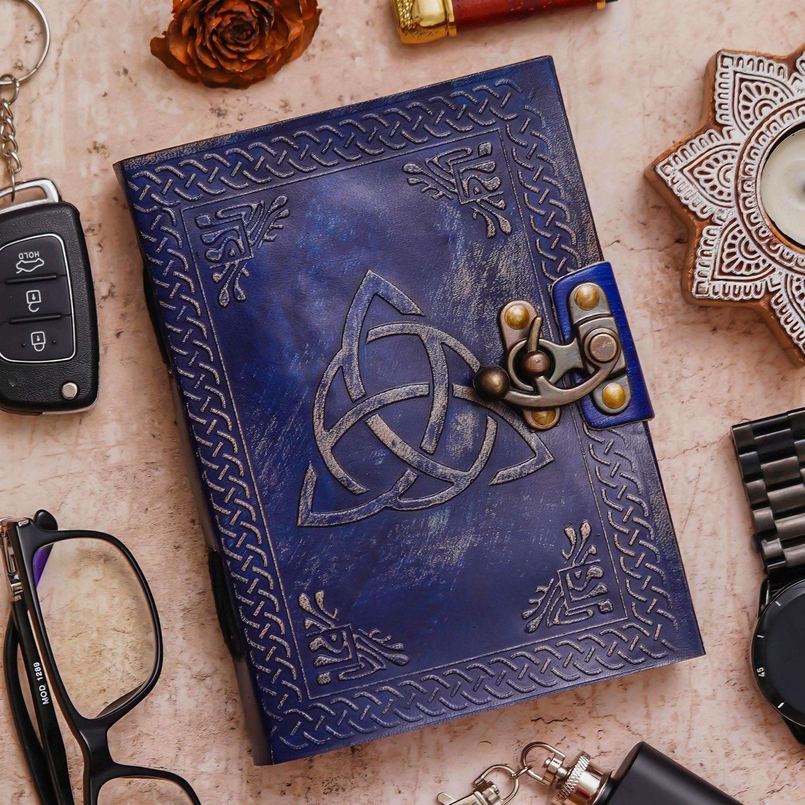 Vintage Handmade Genuine Leather Journal-Premium Antique Lock Closure-200 Handmade White Pages -17 - Navkar Handicrafts