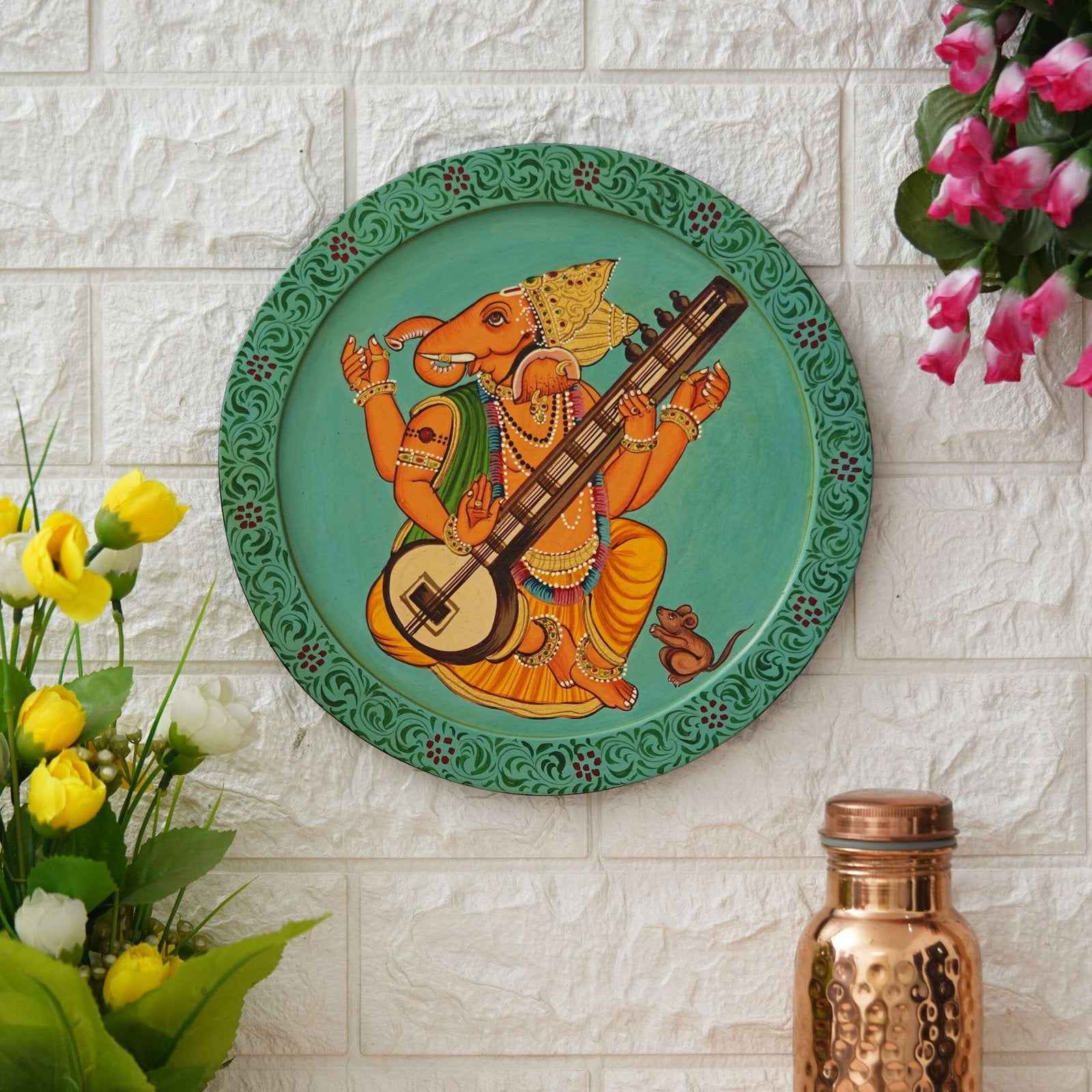 Ethnic Cow Wall Plate-Handmade Wooden Art in Pichwai Style (12x12 Inches)