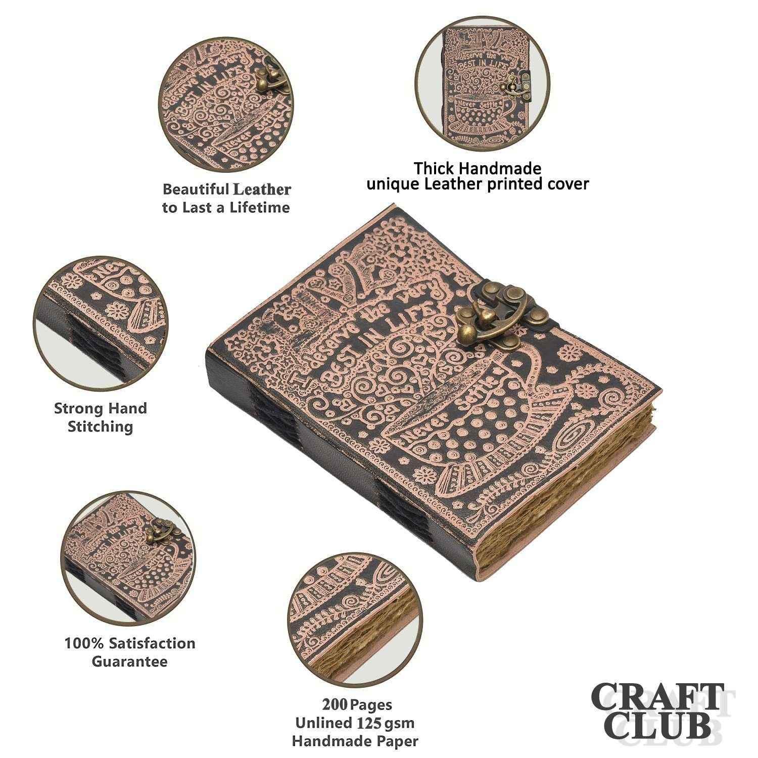 Genuine Leather Diary-Vintage Handmade Leather Journal-Premium Antique LOCK Closure-200 Handmade Deckle Edge Antique Pages -26