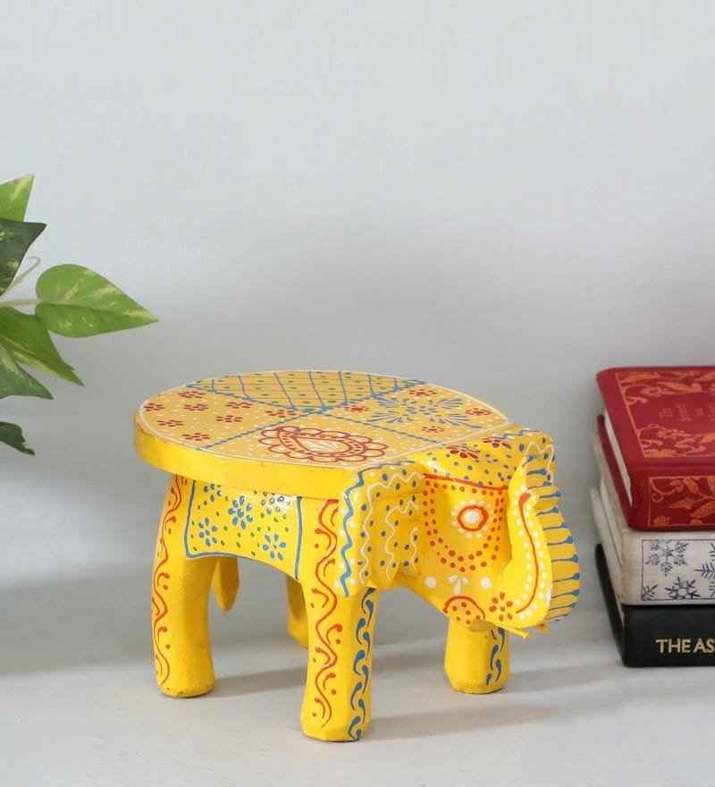 Hand-Painted Wooden Elephant Stool – Traditional Bajot | Navkar Handicraft