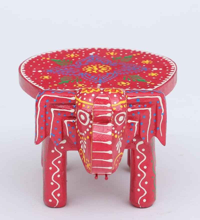 Hand-Painted Wooden Elephant Stool – Traditional Bajot | Navkar Handicraft