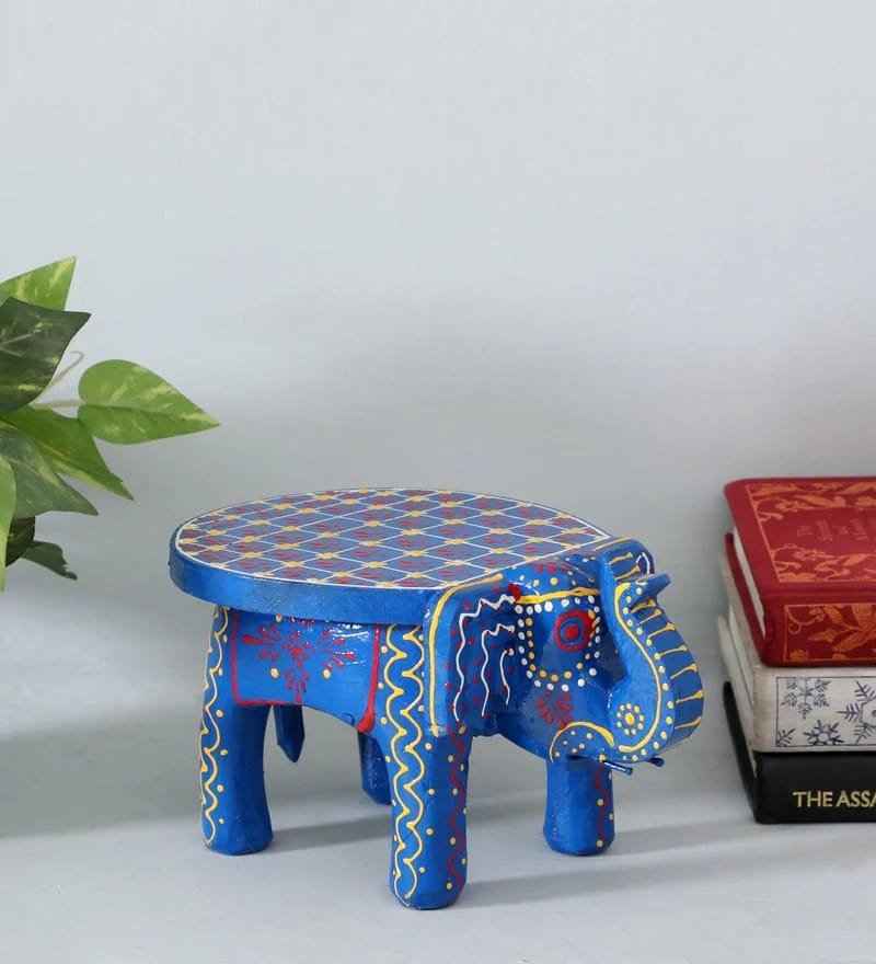 Hand-Painted Wooden Elephant Stool – Traditional Bajot | Navkar Handicraft