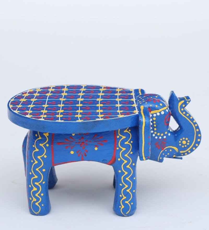 Hand-Painted Wooden Elephant Stool – Traditional Bajot | Navkar Handicraft