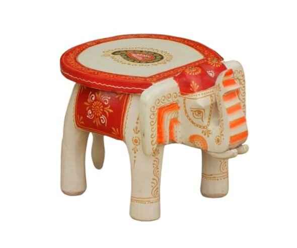 Hand-Painted Wooden Elephant Stool | Decorative Wooden Bajot Table (7x5x6 in)