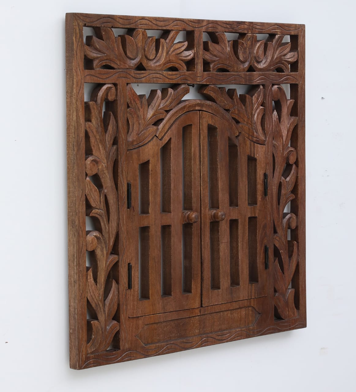 Hand-Carved Rustic Wood Window Frame Wall Art with Doors - 24" x 24"