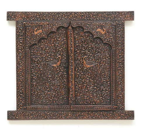 Handcrafted Wooden Wall Window Frame with Doors-28-24 Inches-Hand-Painted Traditional Art for Home Decor