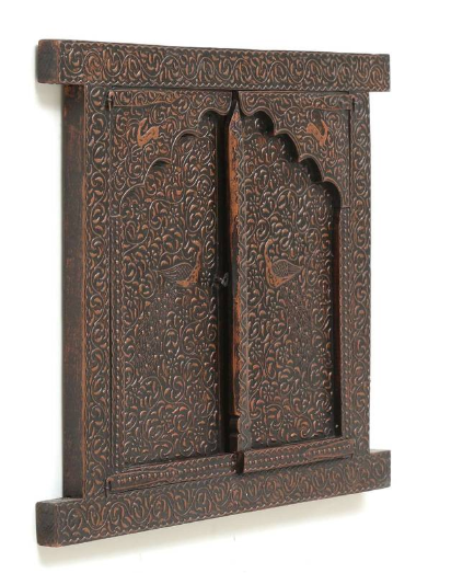 Handcrafted Wooden Wall Window Frame with Doors-28-24 Inches-Hand-Painted Traditional Art for Home Decor