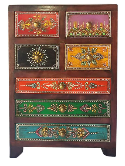 Hand-Painted Wooden Mini Drawer Chest | Decorative Storage Cabinet (8x5x11 in) - Navkar Handicrafts