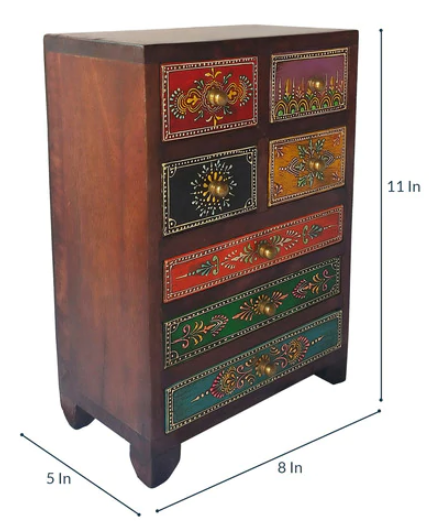 Hand-Painted Wooden Mini Drawer Chest | Decorative Storage Cabinet (8x5x11 in) - Navkar Handicrafts