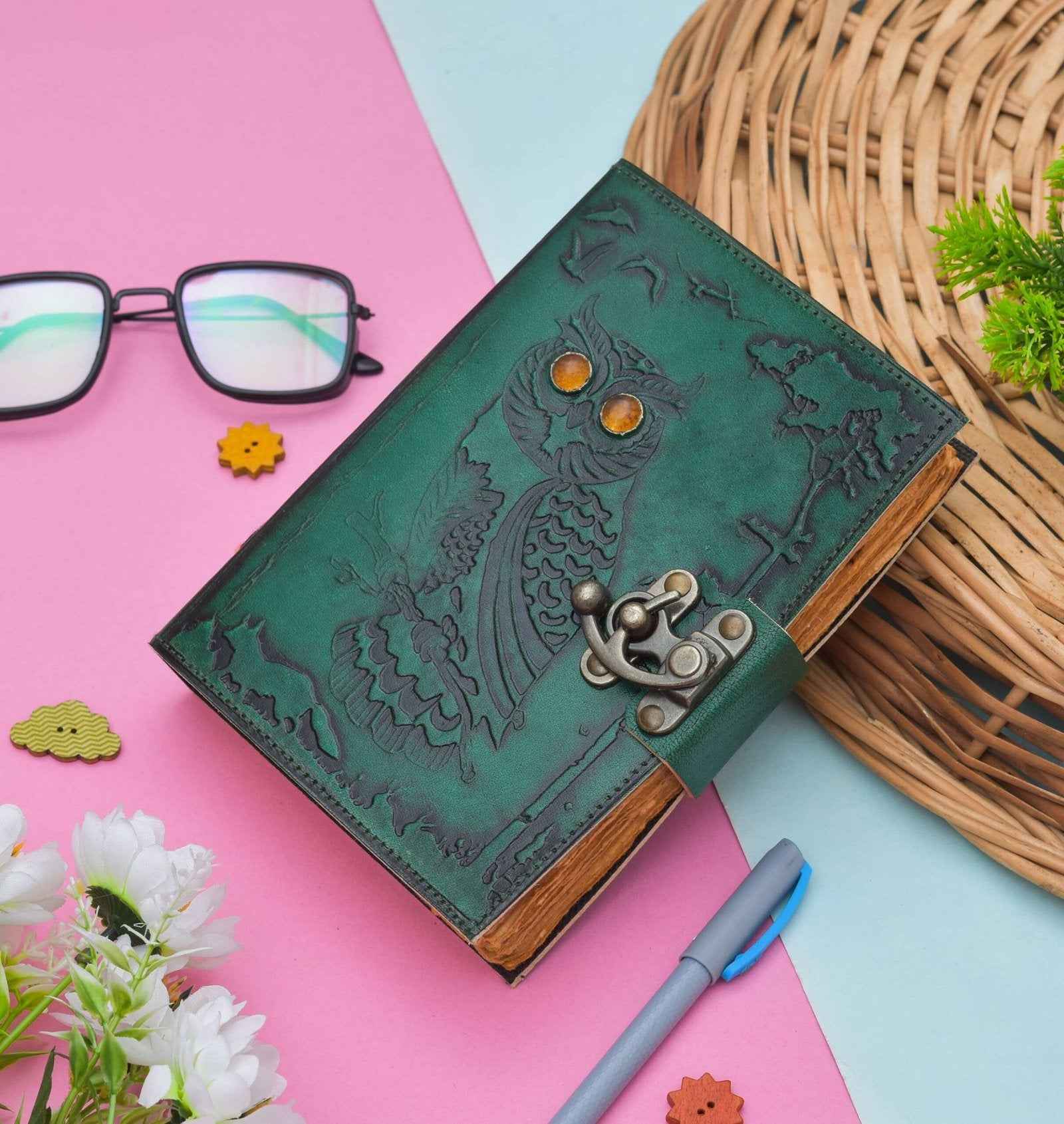 Genuine Leather Diary-Vintage Handmade Leather Journal-Premium Antique LOCK Closure-200 Handmade Deckle Edge Antique Pages -22