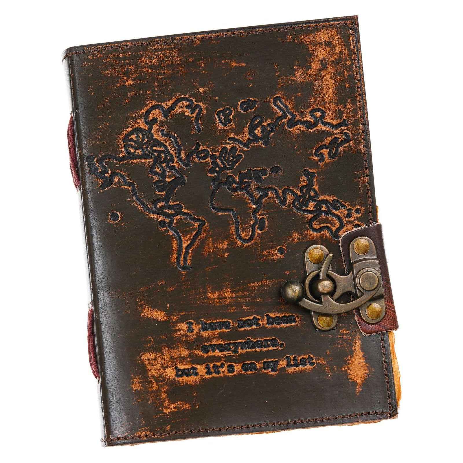 Vintage Handmade Genuine Leather Journal-Premium Antique Lock Closure-200 Handmade Brown Pages -7