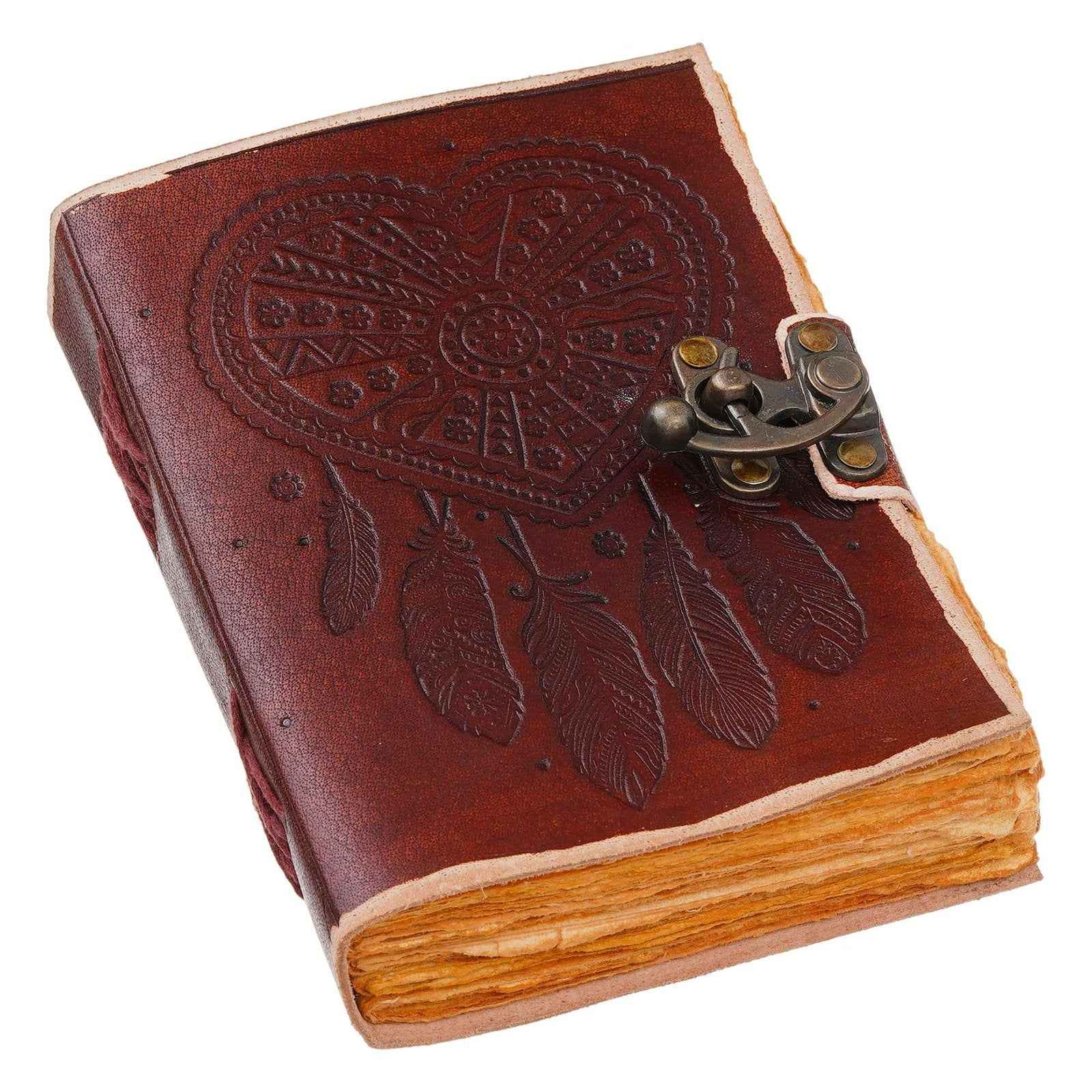 Vintage Handmade Genuine Leather Journal-Premium Antique Lock Closure-200 Handmade Brown Pages -6