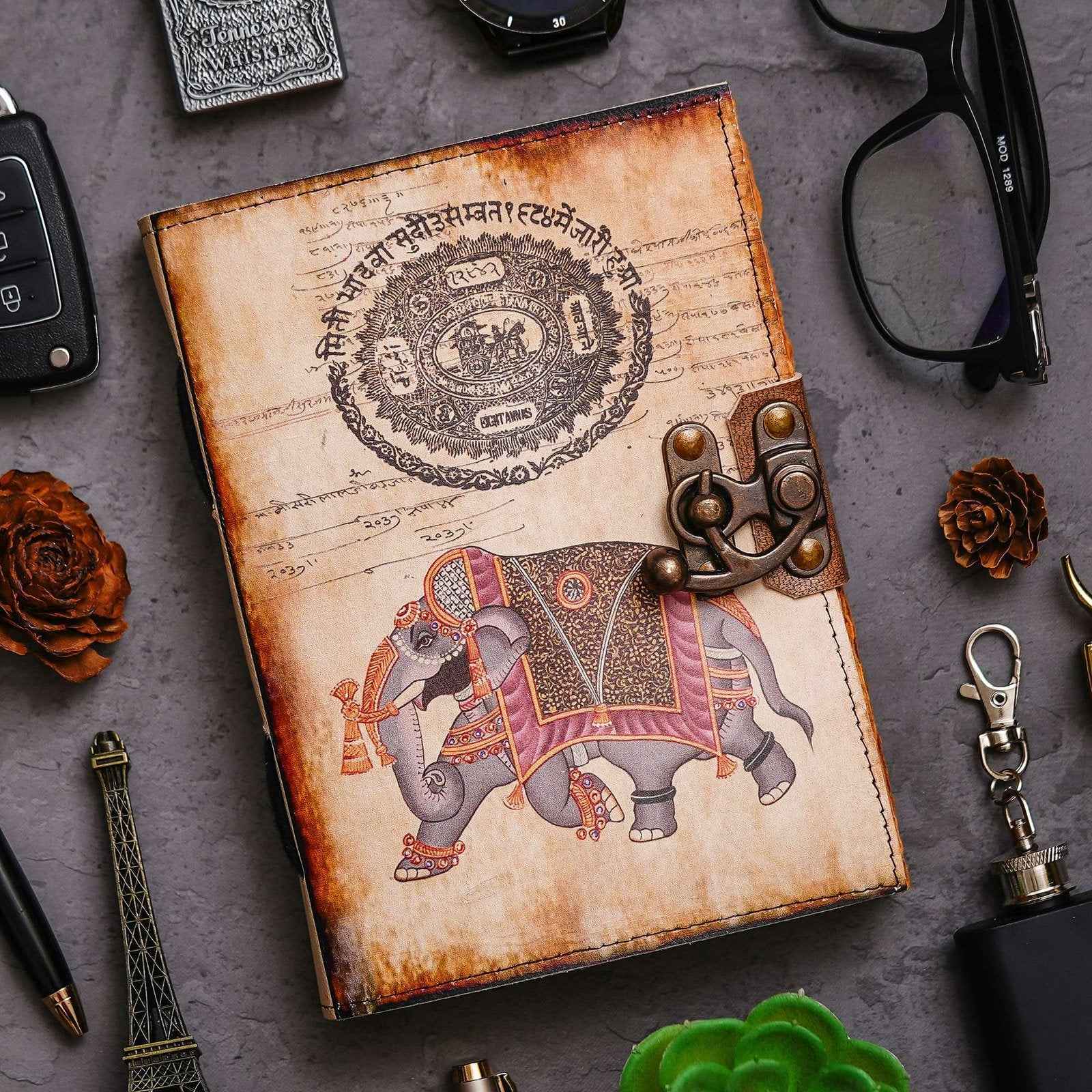 Vintage Handmade Genuine Leather Journal-Premium Antique Lock Closure-200 Handmade Brown Pages -11