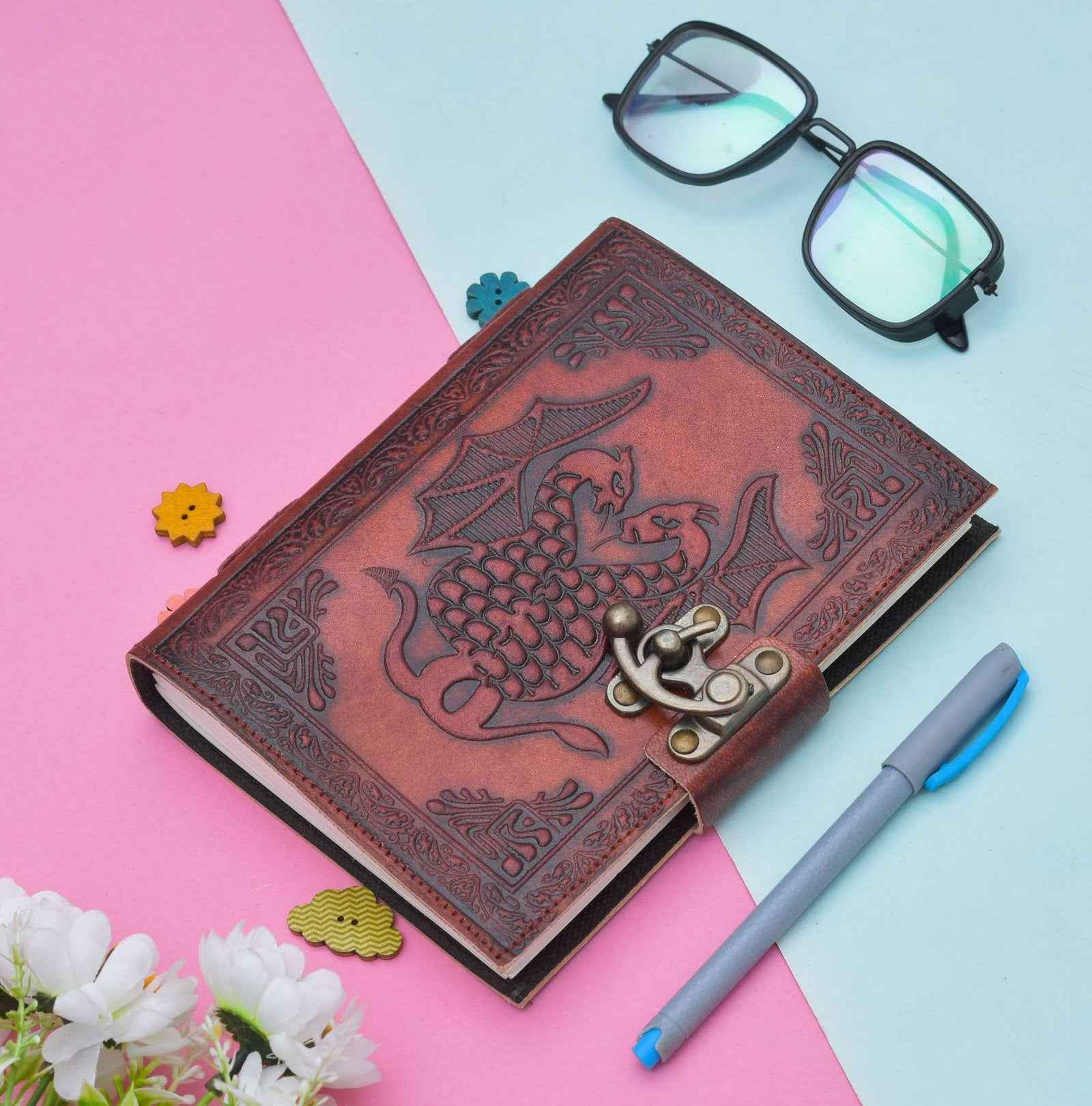 Leather Journal Diary with metal lock vintage Journal handmade 200 pages white unruled|travel Diary|personal journal -13