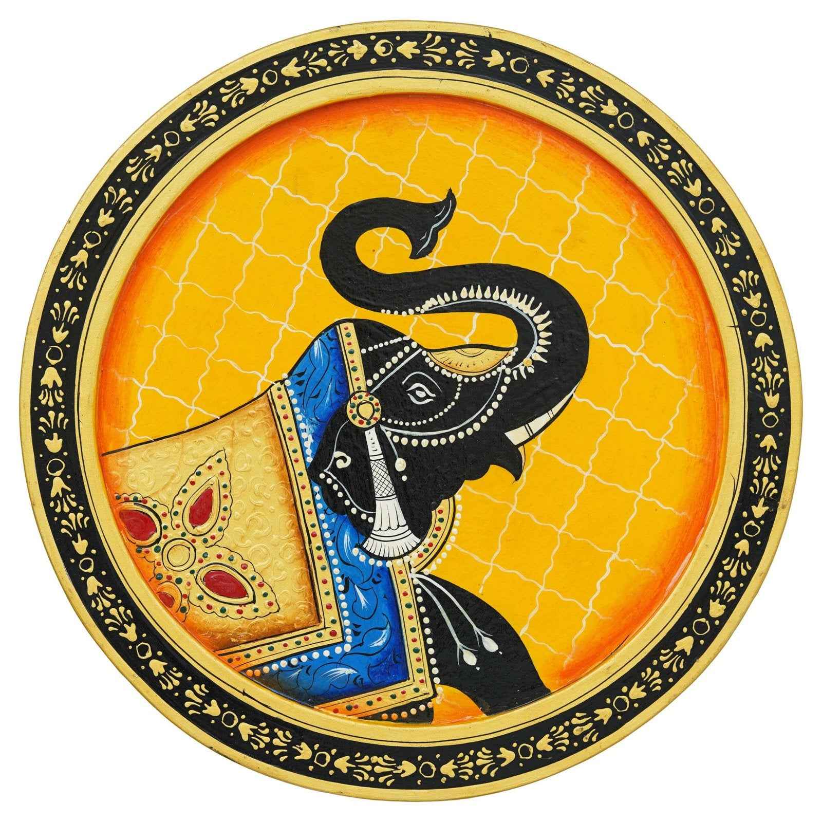 Pichwai Inspired Wall Plate-Cow with Ornamental Bell Artwork (12x12 Inches)