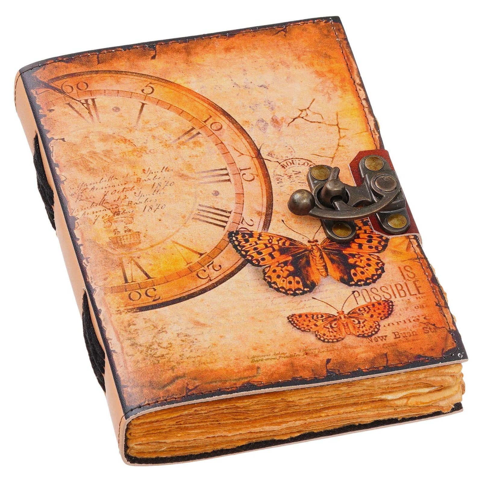 Vintage Handmade Genuine Leather Journal-Premium Antique Lock Closure-200 Handmade Brown Pages -9 - Navkar Handicrafts