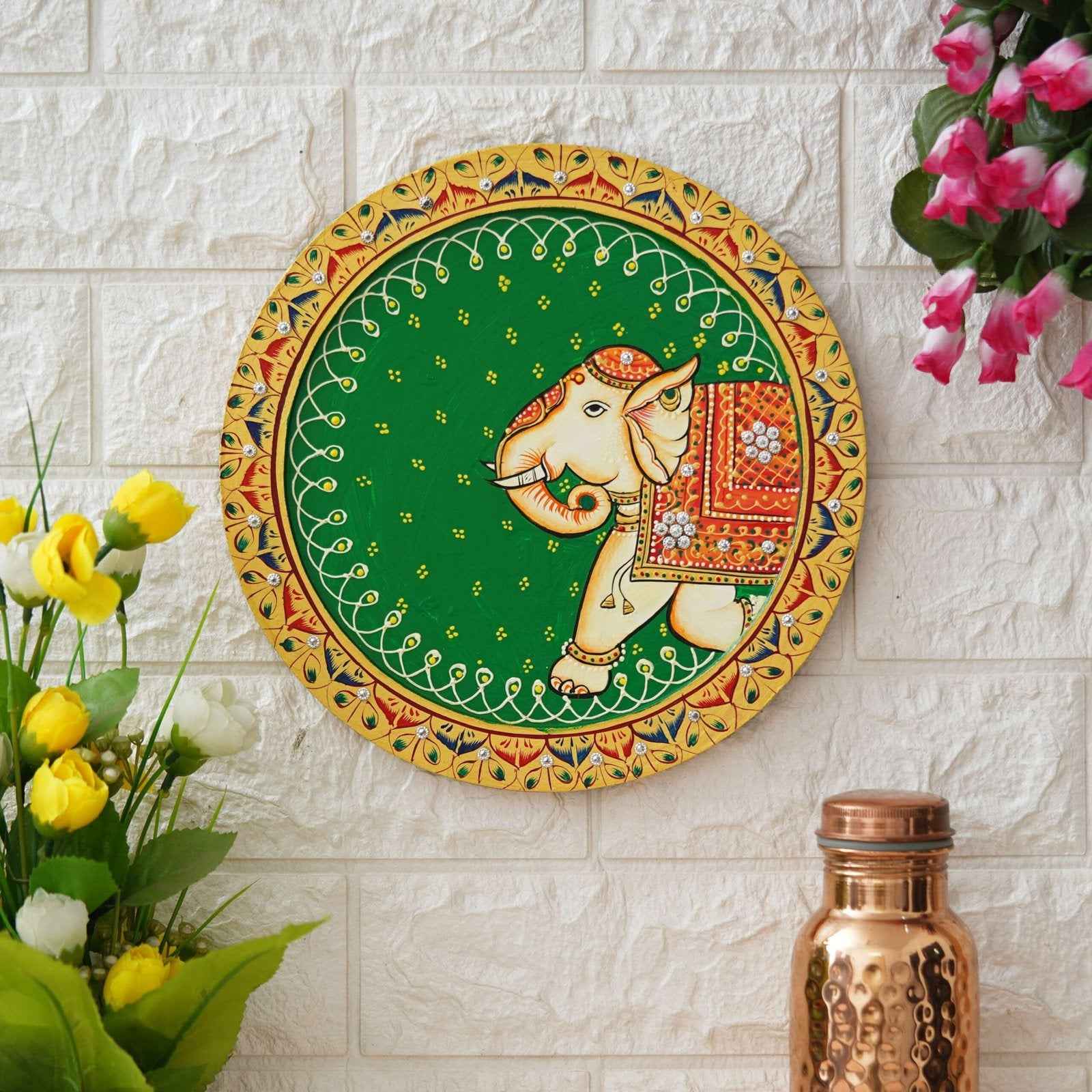 Sacred Cow Wooden Wall Plate-Devotional Pichwai Design (12x12 Inches)