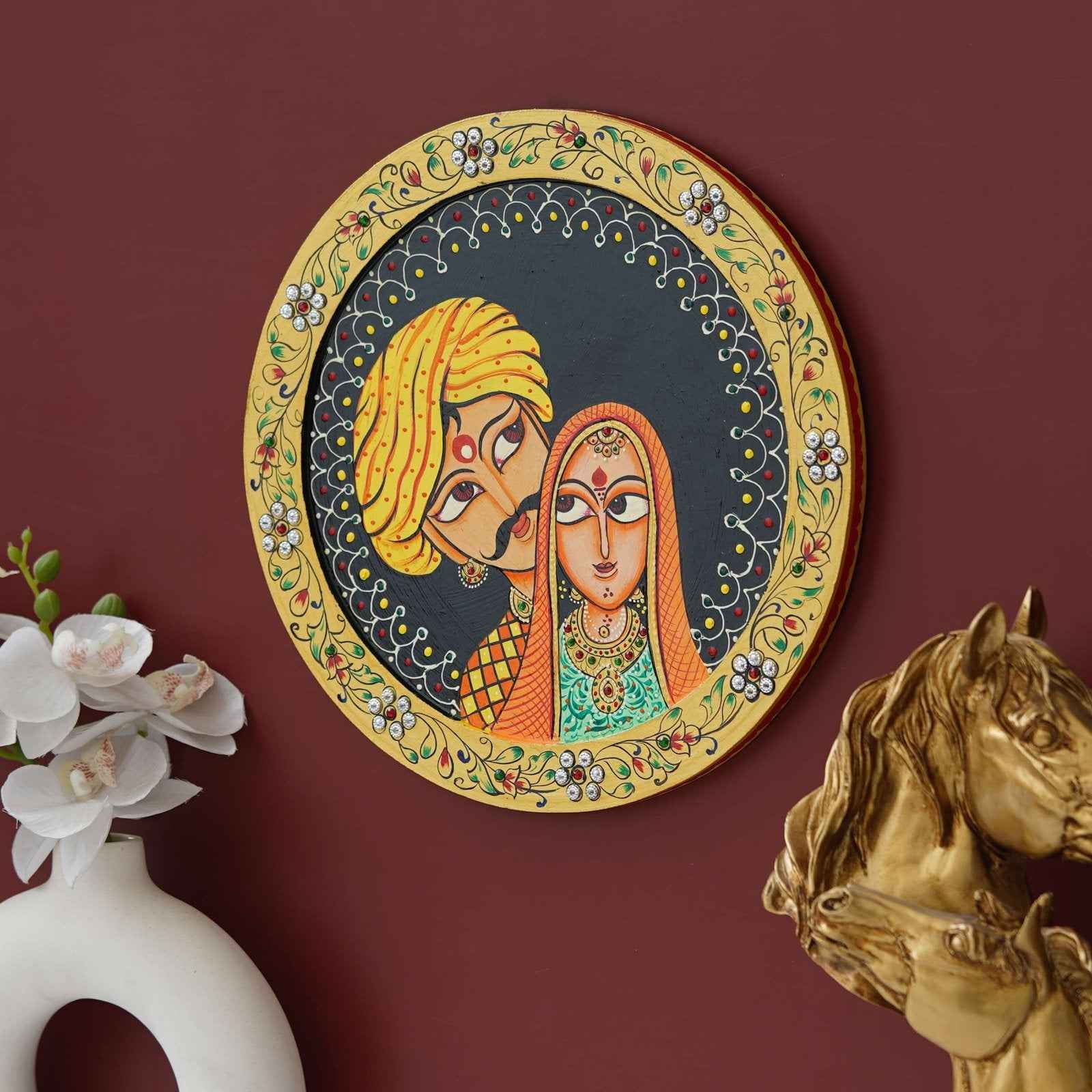 Pichwai Cow-Nature Theme-Wooden Wall Plate for Home Decor (12x12 Inches)