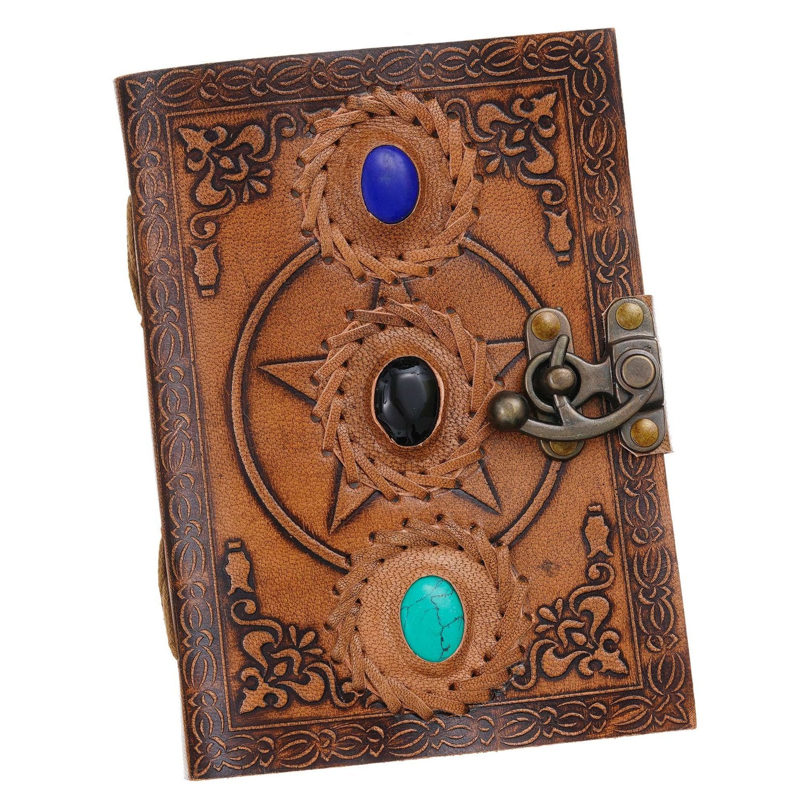 Vintage Handmade Genuine Leather Journal-Premium Antique Lock Closure-200 Handmade White Pages -1 - Navkar Handicrafts