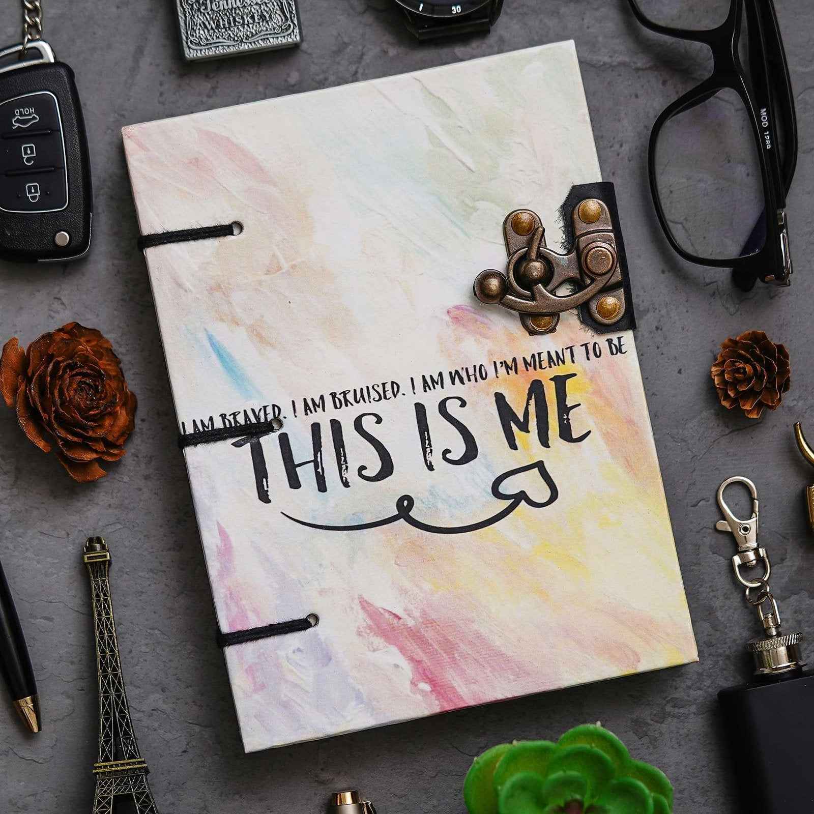 Handmade Printed Cardboard Journal Diary with Buckle Lock-200 Pages Notepad For Men and Women -3