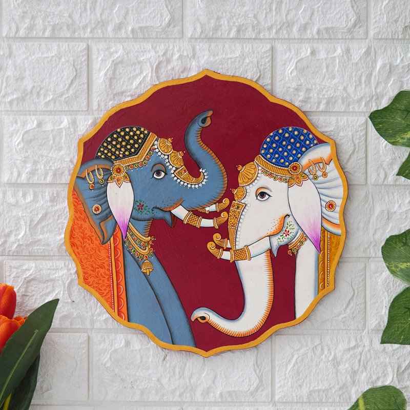 Ethnic Wooden Wall Plate-Pichwai Inspired Peacock-Lotus Motif (12x12 Inches)