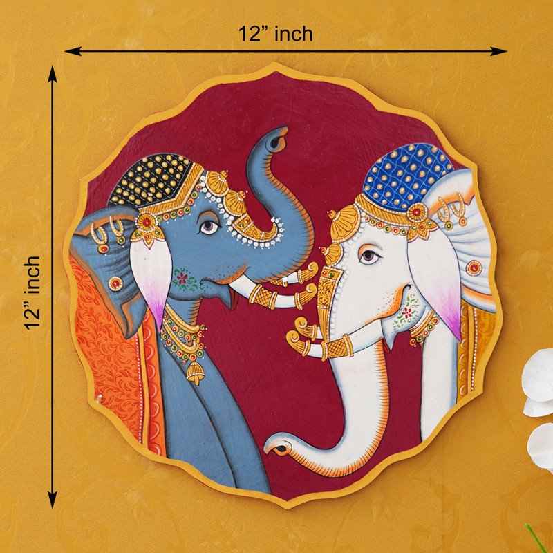 Ethnic Wooden Wall Plate-Pichwai Inspired Peacock-Lotus Motif (12x12 Inches)