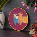 Pichwai Art Wooden Wall Plate-Village Cow Scene Hand-Painted (12x12 Inches)