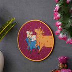 Pichwai Art Wooden Wall Plate-Village Cow Scene Hand-Painted (12x12 Inches)