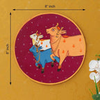 Pichwai Art Wooden Wall Plate-Village Cow Scene Hand-Painted (12x12 Inches)